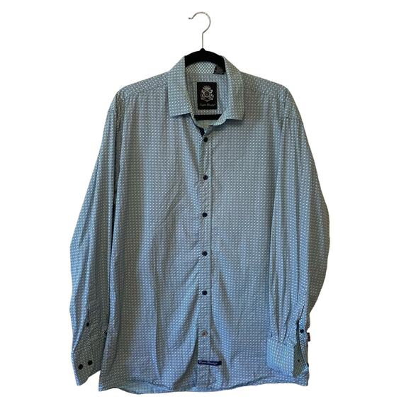 English Factory L 100% cotton long sleeve button down t-shirt AOP blue black - Picture 1 of 7